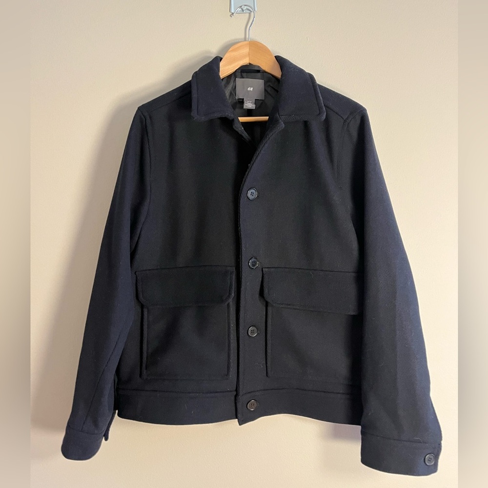 H&M Military Style Black Field Jacket with Button Front